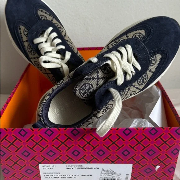 Monogram Navy Suede Women's Sneakers - Picture 1 of 3